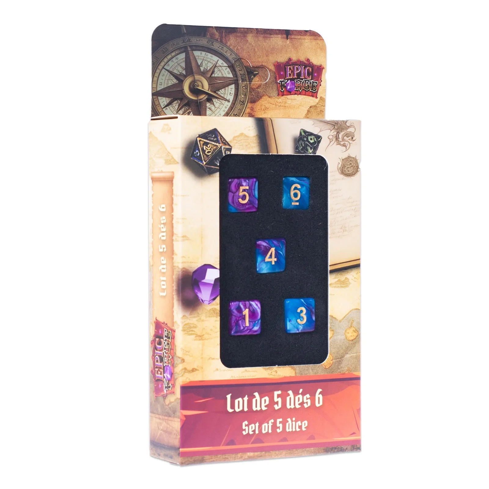 EPIC FORGE 5 Würfel-Paket - D6 16mm - Blau und Lila