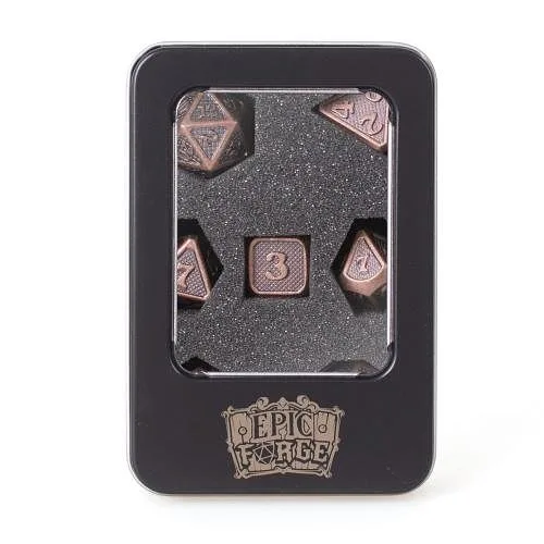 EPIC FORGE 7 Metallwürfelset 14mm (Metallbox) - Solides Bronzegerüst
