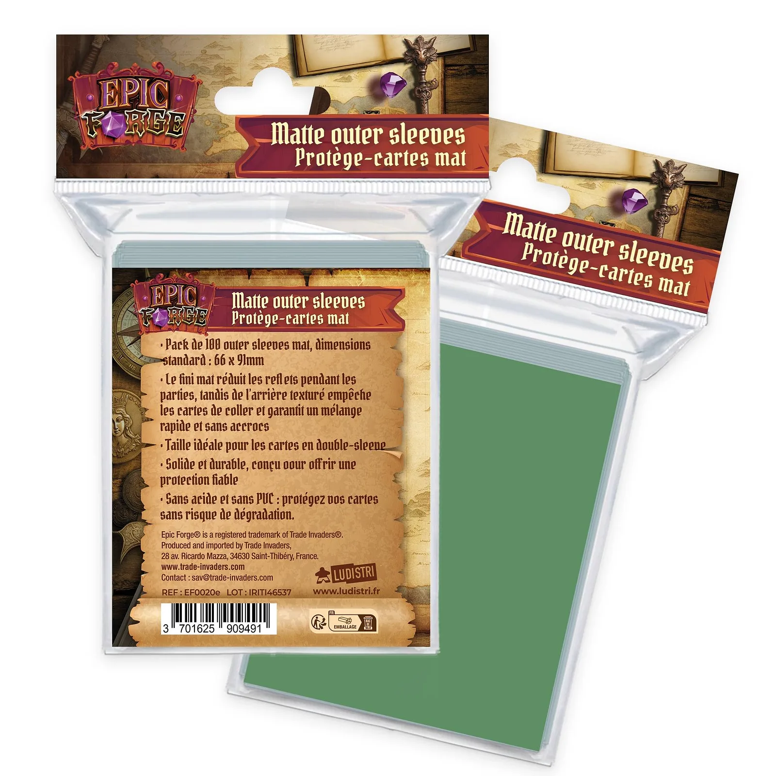 EPIC FORGE Outer Sleeves Mat (66*91 mm) x100 (100 mikron) - GRÜN