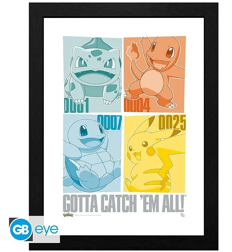 ABYSTYLE POKEMON - Gerahmter Poster: "Pikachu & Kanto Starters" (30x40)